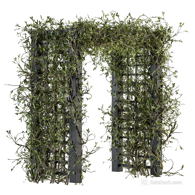 Decorative Garden Archway Covered With Green Vines And Black Lattice Structure 3d model 
