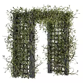 Decorative Garden Archway Covered With Green Vines And Black Lattice Structure