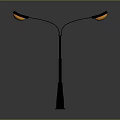 Outdoor Street Light With Curved Double Headed Design And Yellow Lamps On Black Pole