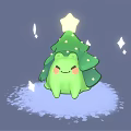 Cute Green Tree Like Animal With Star On Head And Sparkles On Snowy Ground
