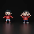 Two Cartoon Boys In Red Jackets Standing On Black Background With Open Arms
