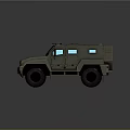 Rugged Military Vehicle With Military Green Exterior Large Tires And Blue Windows