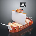 Pirate Ship Model With White Sail Jolly Roger Flag And Wooden Hull