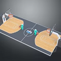 3D Basketball Court Model With Wooden Floor Hoops And Player Figures