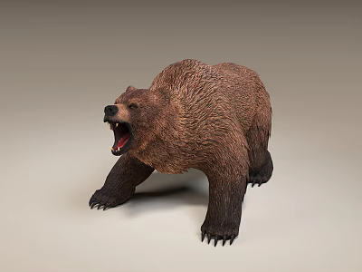 Realistic Brown Bear Model With Open Mouth Standing Posture And Detailed Fur 3d model