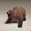 Realistic Brown Bear Model With Open Mouth Standing Posture And Detailed Fur