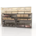 Vintage Style Storage Shelving Unit With Wooden Gray Drawers And Boxes