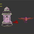 Vintage Lit Lantern With Glass Panes And Flying Bird Near Red Berries On Dark Background