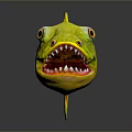 Aquatic Animal Yellow Striped Fish With Large Eyes Open Mouth And Sharp Teeth
