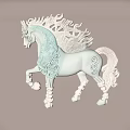 Artistic 3D Decorative Horse Figurine With Intricate Swirl Patterns And Light Blue White Tones