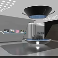 Modern Exhibition Hall Interior With Circular Display Platform Architectural Models And Technology Innovation Wall 3d model