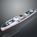 Seagulls Resting On Deck Of Modern Naval Ship Model With Red Hull
