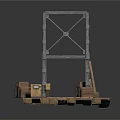 Industrial Metal Frame Structure On Wooden Platform With Crates And Pallets