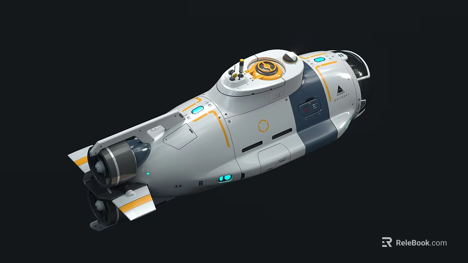 Advanced Futuristic Weapon With White Yellow Blue Accents Circular Top Side Windows And Bottom Thrusters 3d model 