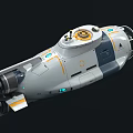 Advanced Futuristic Weapon With White Yellow Blue Accents Circular Top Side Windows And Bottom Thrusters