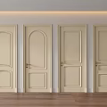 Four Cream Colored Hinged Doors With Various Designs And Golden Handles