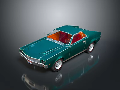 Green Vintage Car Model Showcasing Red Interior Chrome Accents Silver Wheels On Gray Background 3d model