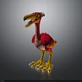3D Cartoon Bird With Red Yellow Feathers Large Orange Beak And Yellow Sharp Claws