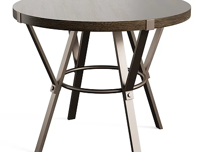 Round Wooden Top Coffee Table With Modern Metal Crossed Legs Design 3d model