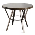 Round Wooden Top Coffee Table With Modern Metal Crossed Legs Design