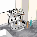 Stylish Gold Bathroom Accessories Storage Rack With Toiletries Bottles And Toothbrushes