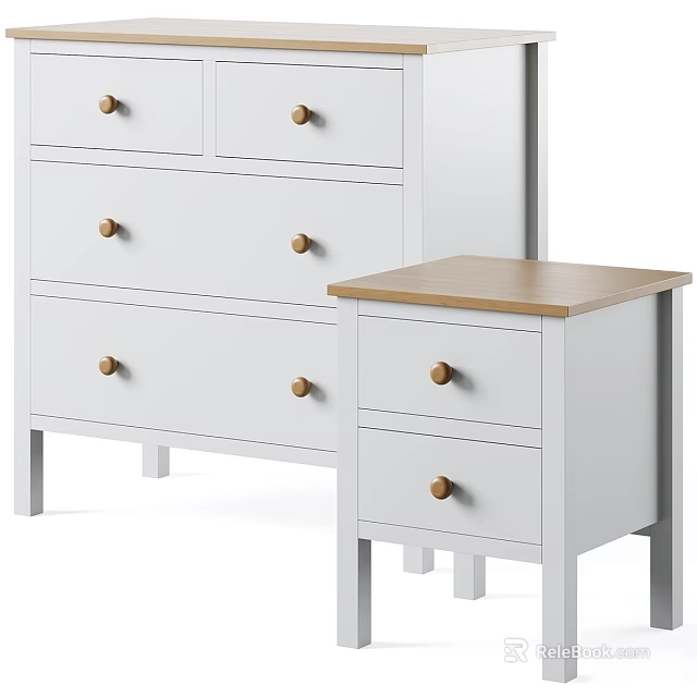 Simple Modern White Bedside Table With Two Drawers And Wooden Top 3d model 