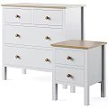 Simple Modern White Bedside Table With Two Drawers And Wooden Top