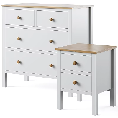 Simple Modern White Bedside Table With Two Drawers And Wooden Top 3d model