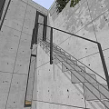 Modern Staircase With Gray Concrete Walls Black Metal Handrail And Glass Balustrade Design
