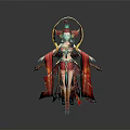 Game and Movie Character in Red Outfit With Elaborate Headdress and Flowing Sleeves