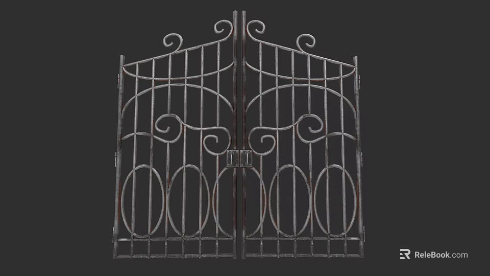 Iron Swing Door With Intricate Decorative Scrollwork And Circular Patterns 3d model 
