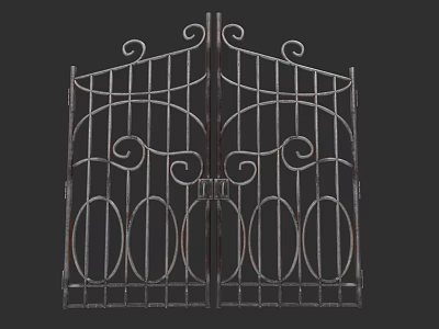 Iron Swing Door With Intricate Decorative Scrollwork And Circular Patterns 3d model