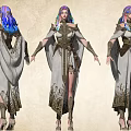 Game Movie Female Character Purple Blue Gradient Hair White Robe Gold Decorations High Heels Different Views
