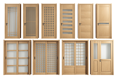 Japanese-style swing door combination 3d model