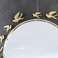 Elegant Wall Decor Featuring Circular Mirror With Golden Swallows On Gray Wall 3d model