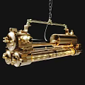 Brass Industrial Chandelier With Cylindrical Metal Parts And Glass Tube Design