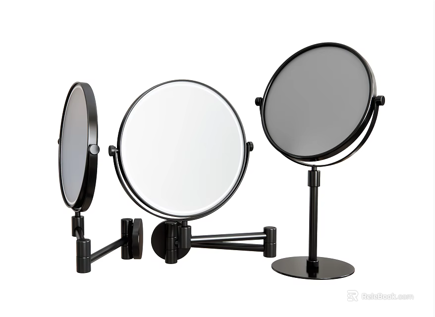 Round Black Frame Vanity Mirrors With Wall Mounted And Tabletop Stand Styles 3d model 