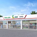 EASY JOY Gas Station With Convenience Store Modern Building Glass Windows Green Trees Parking Area