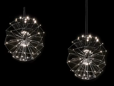 Contemporary Spherical Chandeliers Featuring Wireframe Structure And Bright Small Lights 3d model