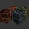 Colorful Stacked Wooden Crates In Red Blue Green And Brown Tones
