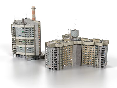 Multi Story Residential Buildings With Concrete Exterior Balconies And Regular Windows 3d model