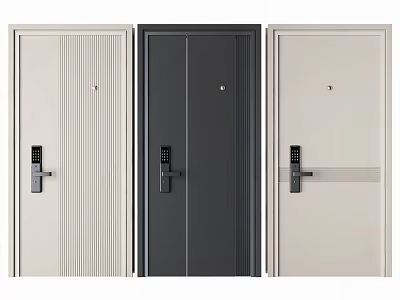 Modern Security Doors With Three Different Designs Neutral Colors And Electronic Locks 3d model