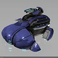 Futuristic Blue Mechanical Weapon With Cannon Barrel Armor Plates And Glowing Accents