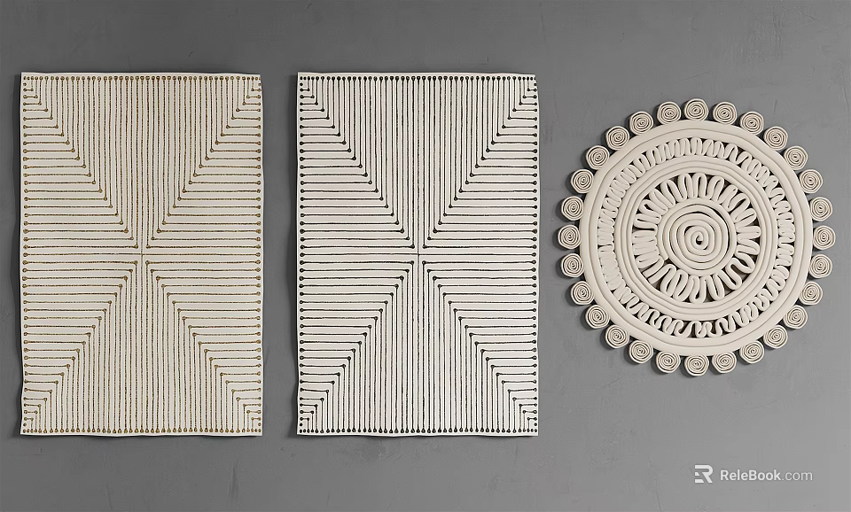Stylish Square Rugs With Geometric Line Patterns And Woven Texture Design 3d model 