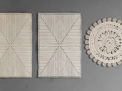 Stylish Square Rugs With Geometric Line Patterns And Woven Texture Design 3d model
