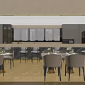 Elegant Modern Restaurant Interior With Dining Tables Chairs Bar Counter Soft Lighting And Windows
