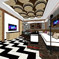 Modern KTV Interior Design With Barrel Ceiling Checkered Floor TV Screens And Sofa