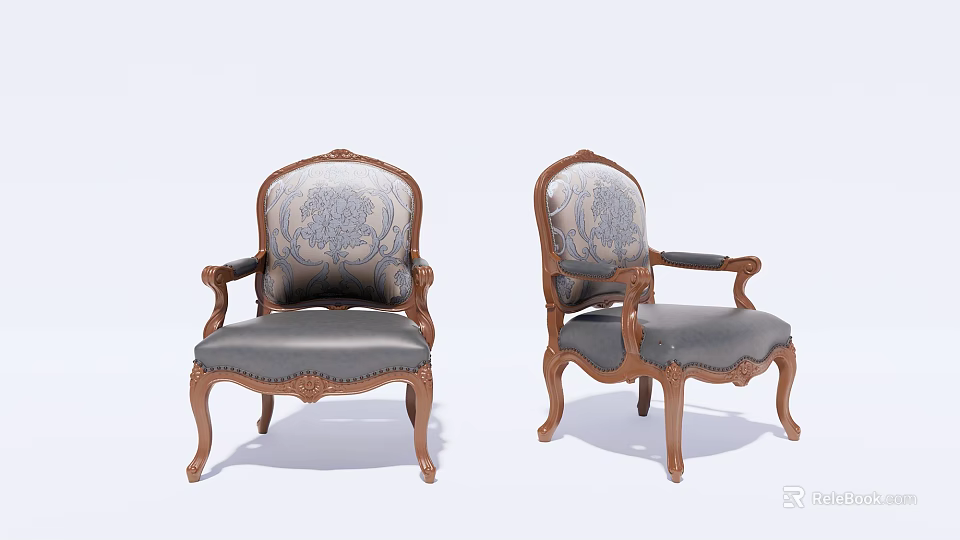 Classical Single Sofa With Patterned Fabric Backrest And Wooden Carved Legs 3d model