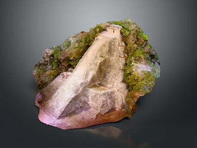 Scenic Landscape With Terraced Structure Small Building And Lush Green Vegetation On Rocky Hilltop 3d model