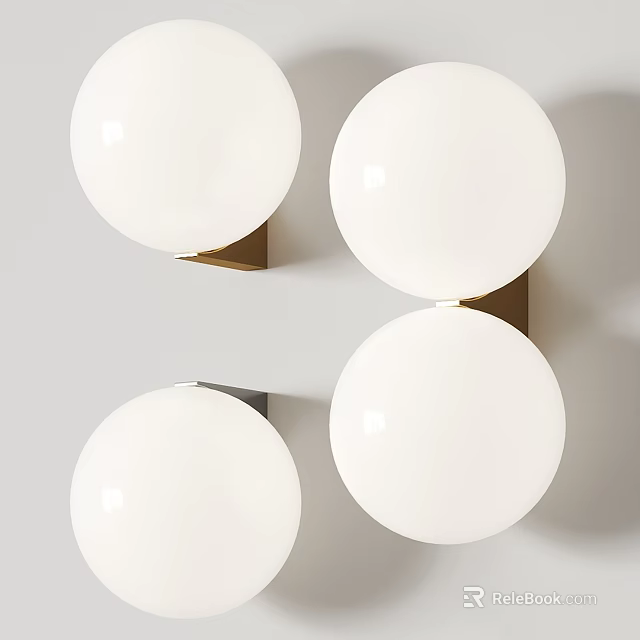 Modern White Spherical Wall Lamps With Brass Bases Mounted On Wall 3d model 